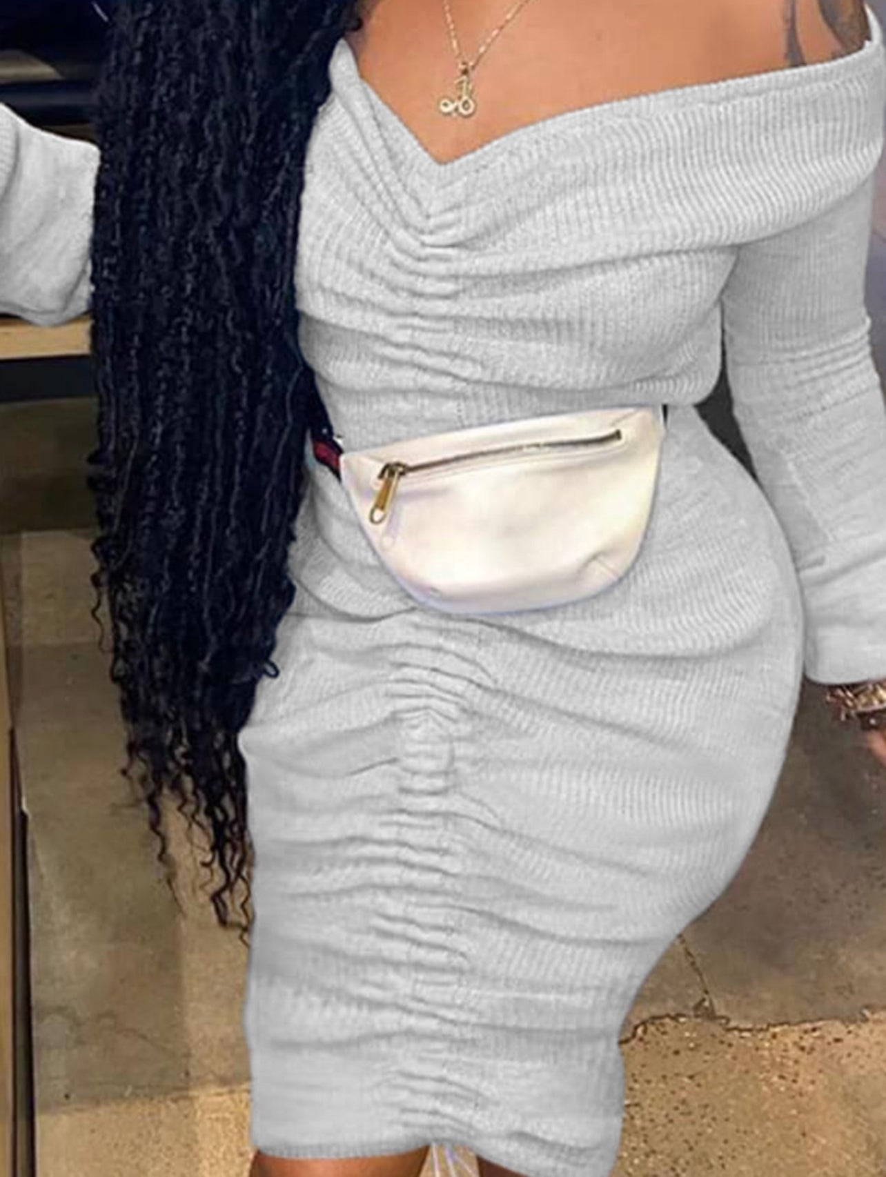 Gray Off the shoulder Dress
