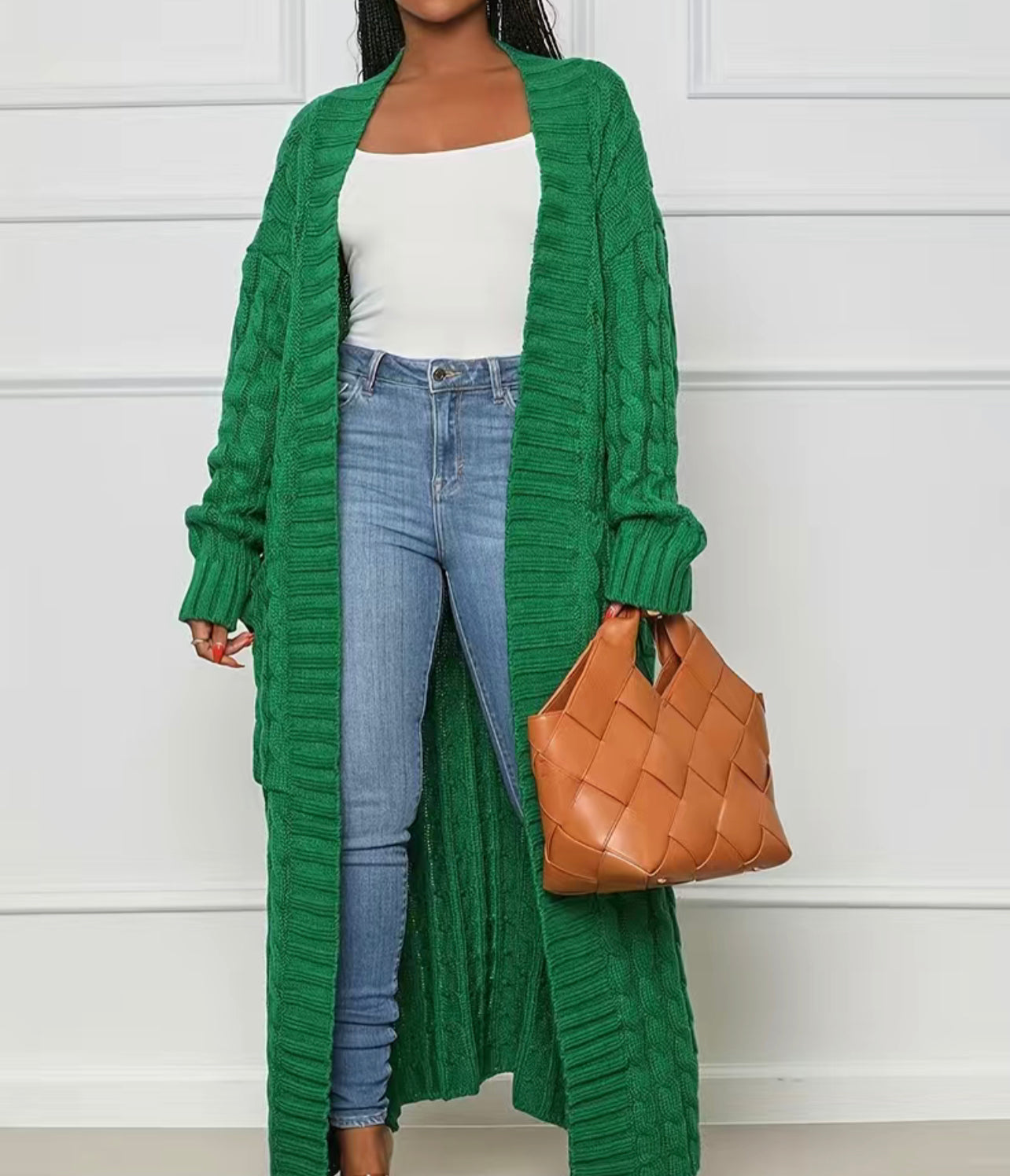 Green Maxi Open Front Cardigan