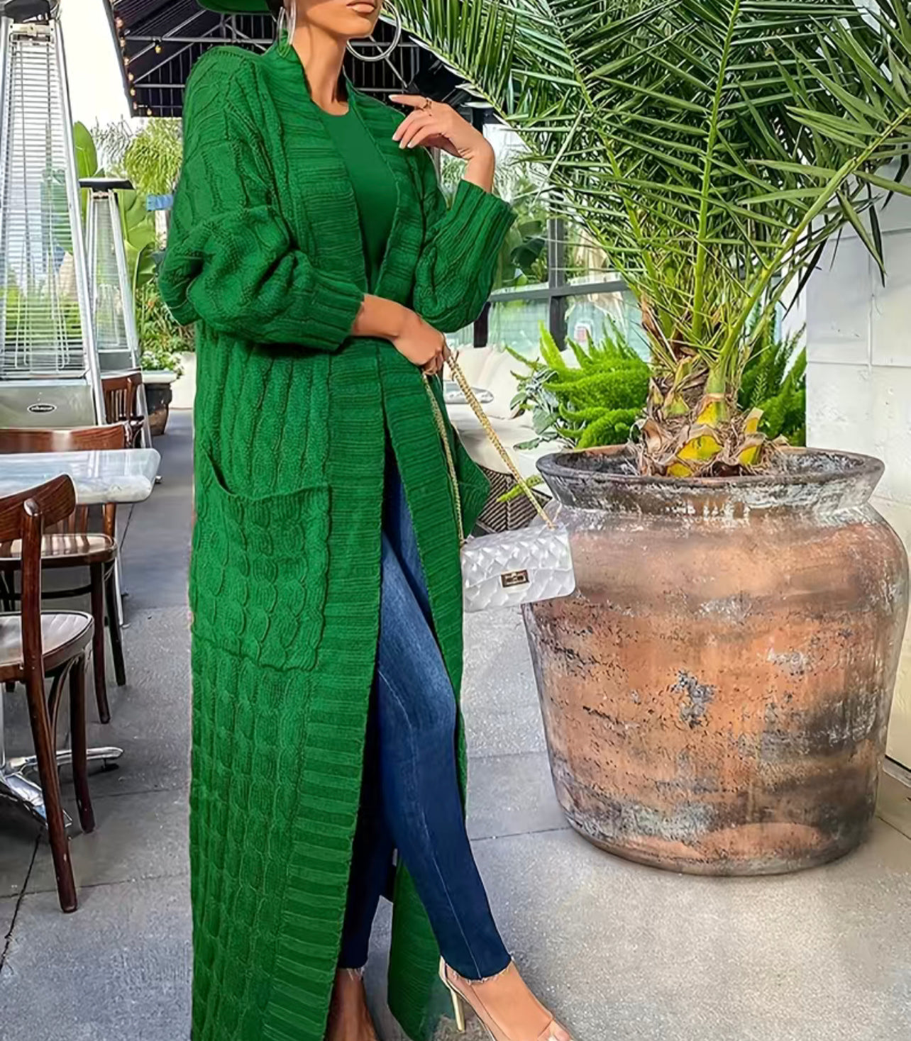 Green Maxi Open Front Cardigan
