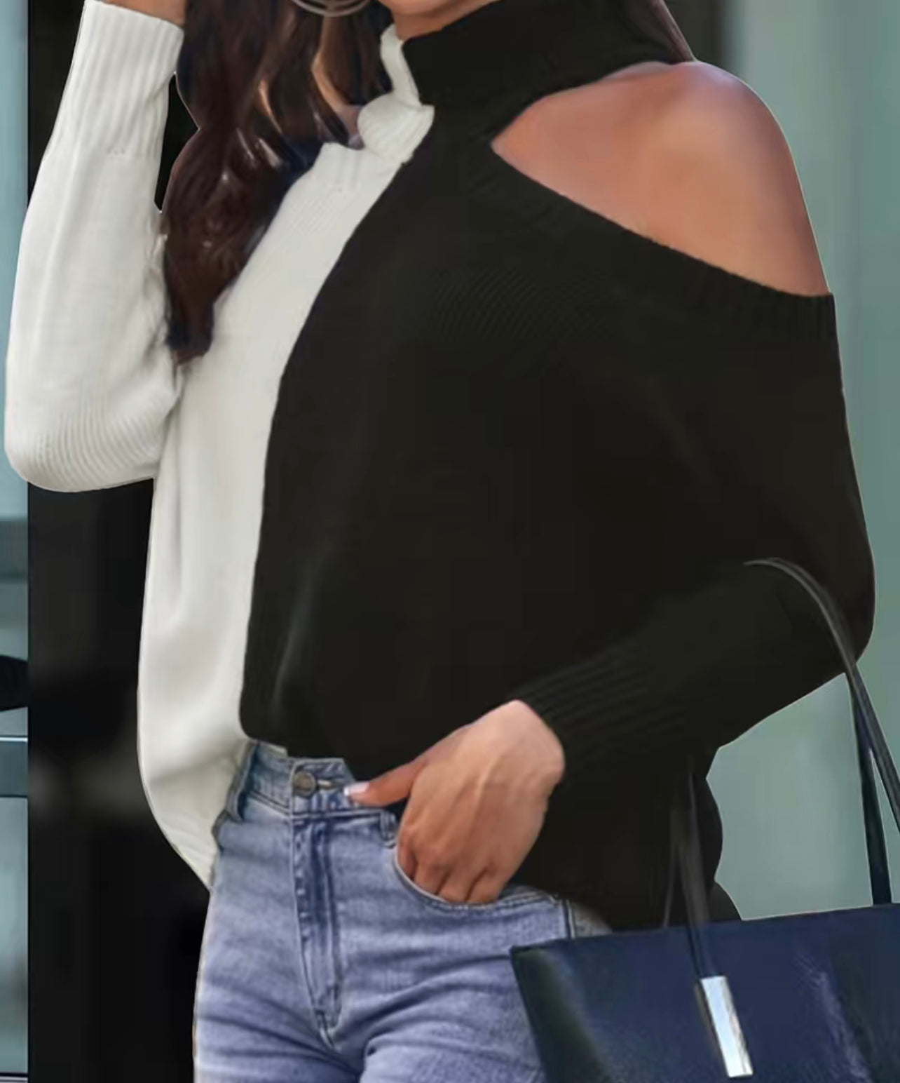 Two tone Turtle Neck Pullover