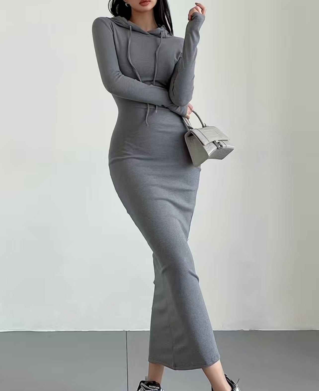 Gray Hooded Maxi Dress