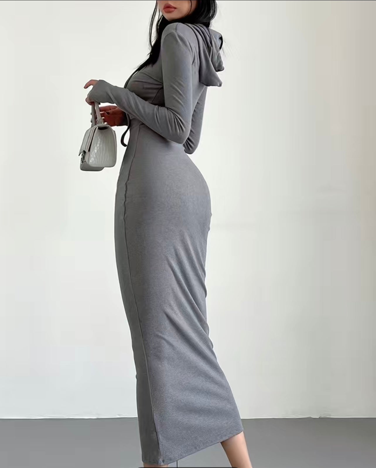 Gray Hooded Maxi Dress
