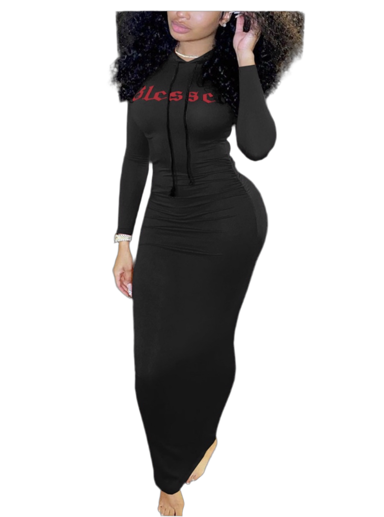 Black Hooded Stretch Maxi Dress