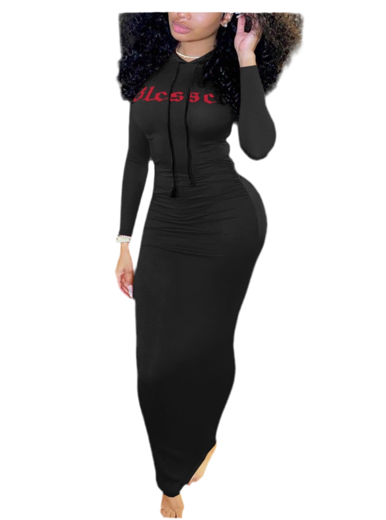 Black Hooded Stretch Maxi Dress