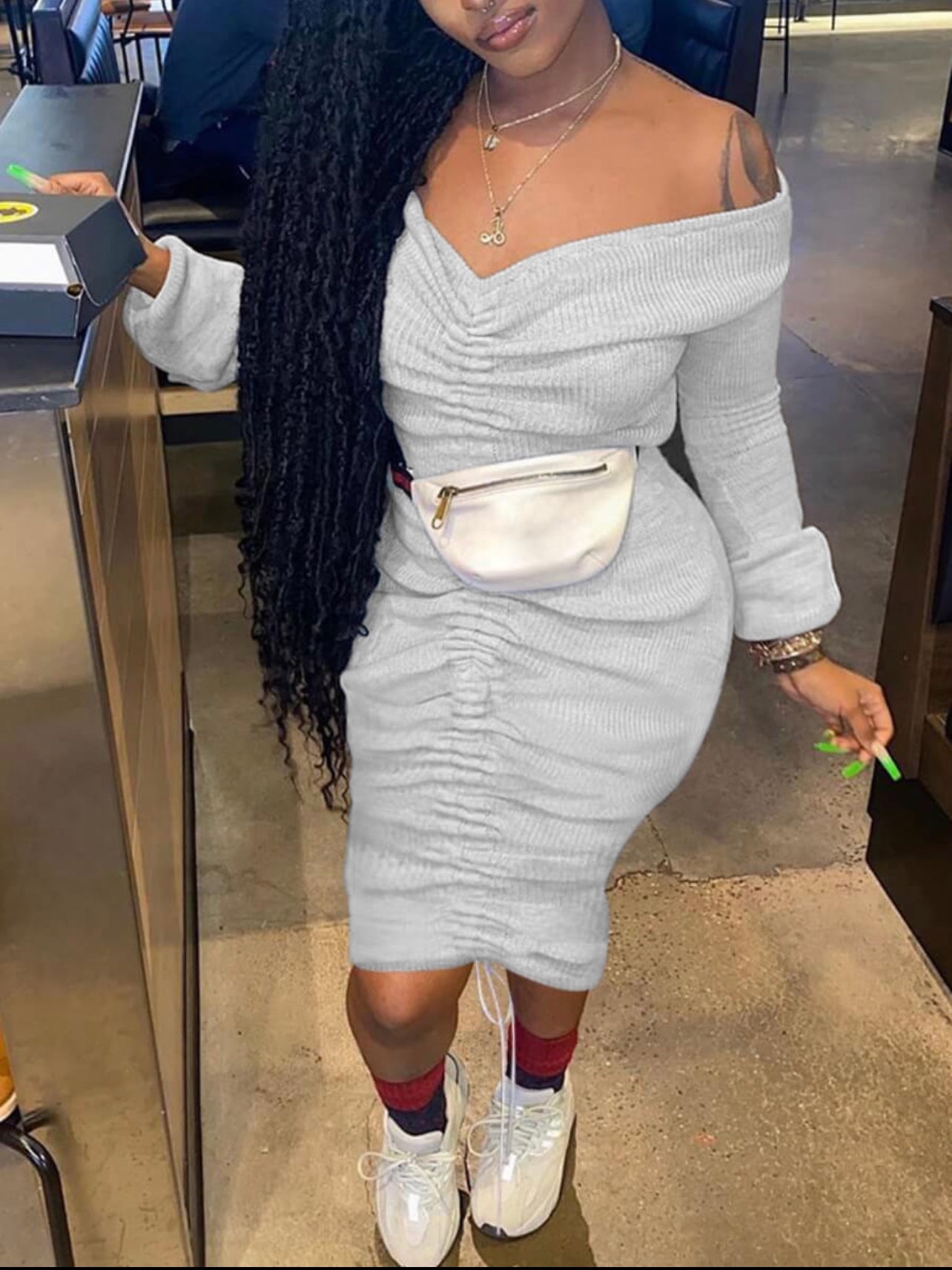 Gray Off the shoulder Dress