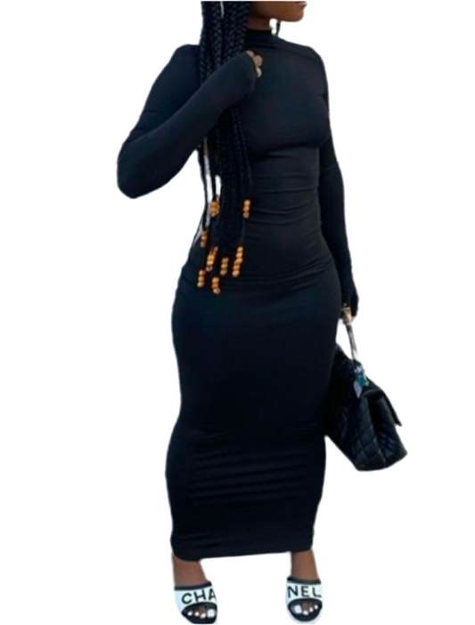 Open Back Mid-Neck Blk Maxi