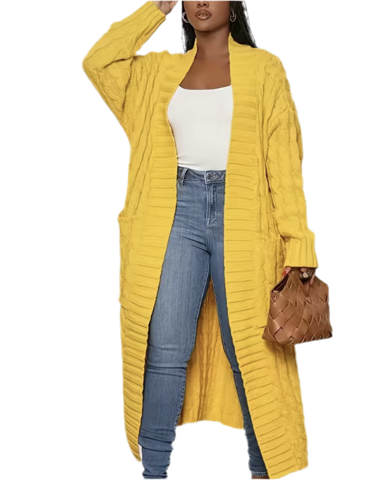 Yellow Maxi Open Front Cardigan