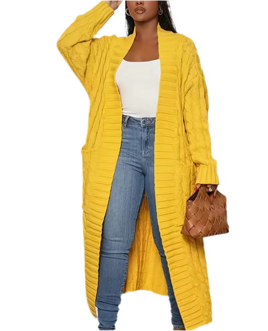 Yellow Maxi Open Front Cardigan
